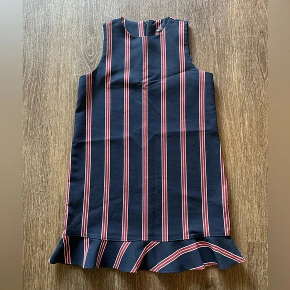 Zara Trafaluc Collection Striped Shift Dress Ruffle Hem Red Blue Sleeveless - Picture 2 of 6